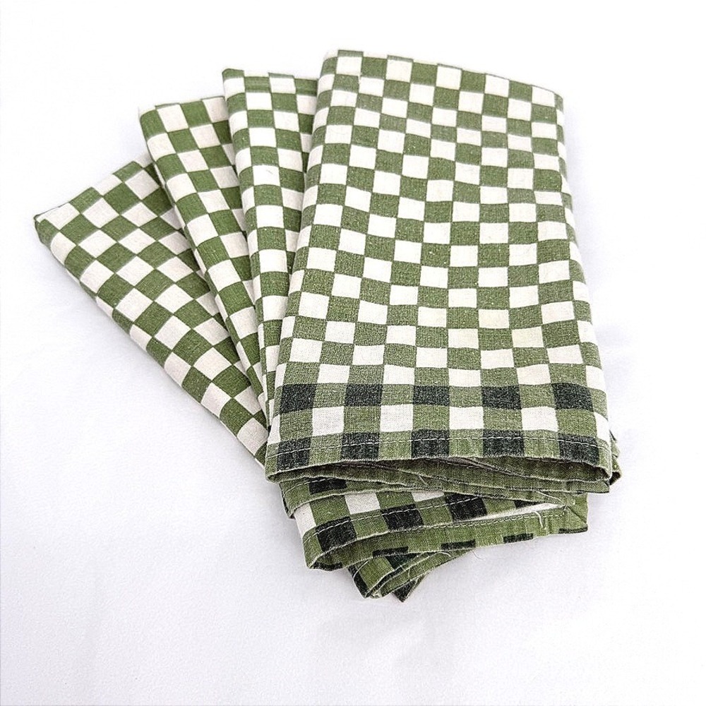 Gingham Cloth Napkins Green White Checkered Set of 4 Farmhouse Country Table